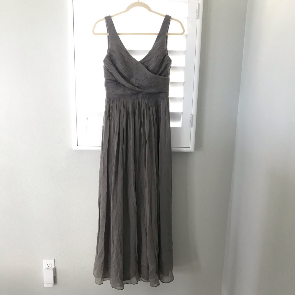 J Crew grey HEIDI silk crepe long V neck dress